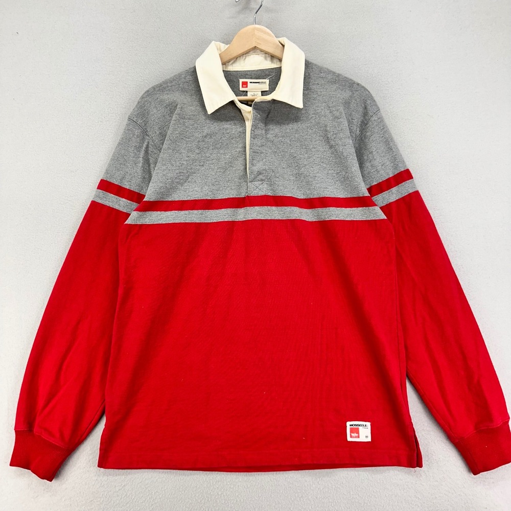 VTG MOSSIMO Rugby Shirt Mens Small Red/Grey Stadium Series‎ Long Sleeve Preppy